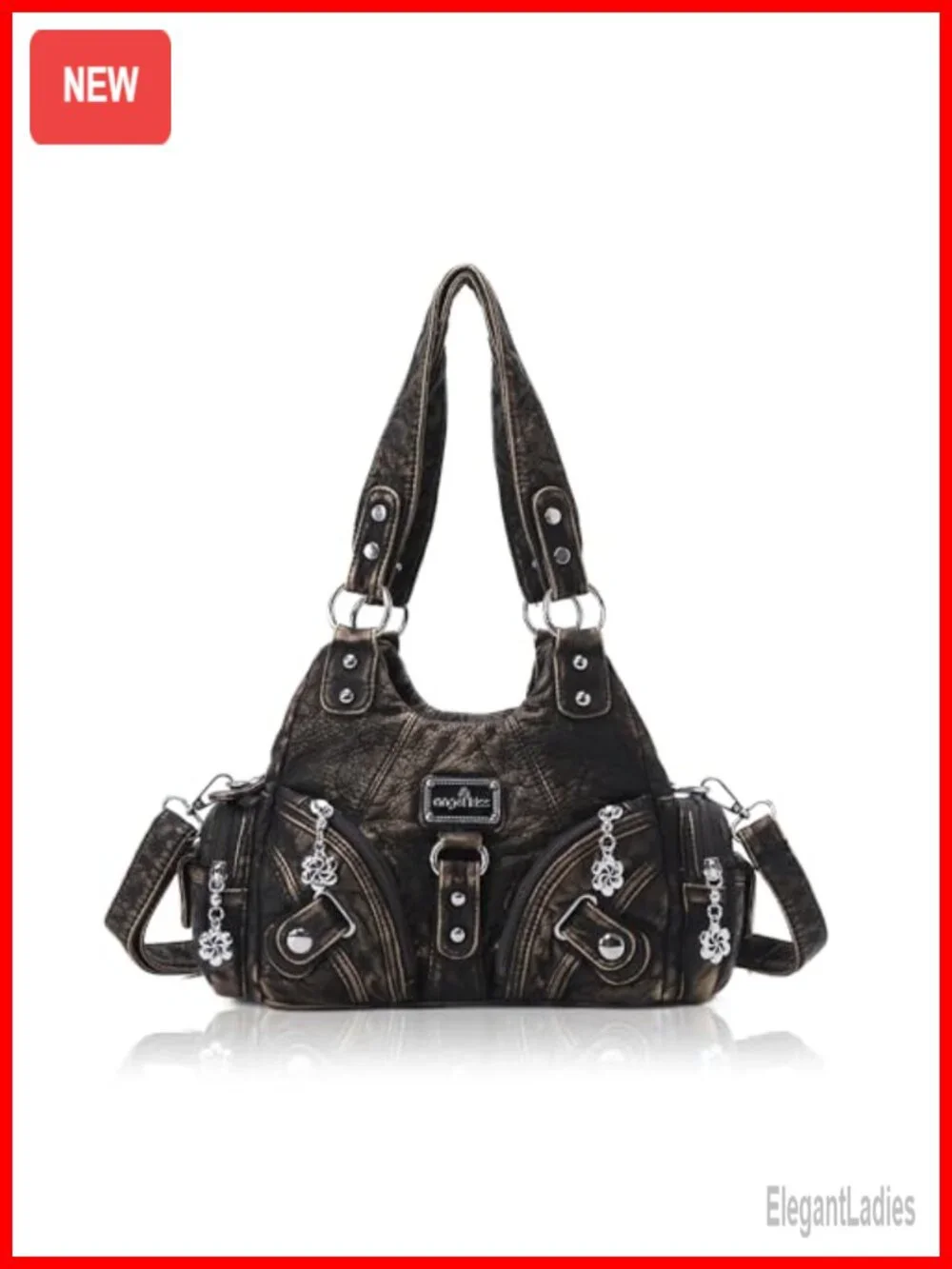 Women's Hobo Shoulder Bag Faux Leather Multi-Pocket Tote Zipper